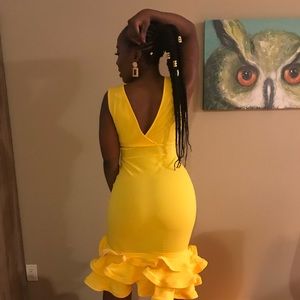 Yellow medium body con dress with ruffles
